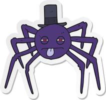 autocollant d'une araignée halloween dessin animé en chapeau haut de forme vecteur