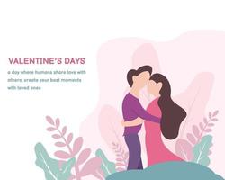 illustration graphique vectoriel d'un couple s'embrassant dans le jardin, parfait pour la religion, la culture, les vacances, la Saint-Valentin, la carte de voeux, etc.