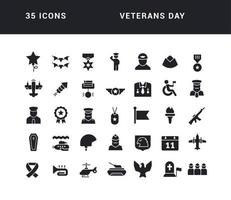 ensemble d'icônes simples de la journée des anciens combattants vecteur