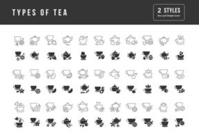 ensemble d'icônes simples de types de thé vecteur