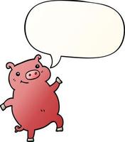 dessin animé cochon dansant et bulle de dialogue dans un style dégradé lisse vecteur