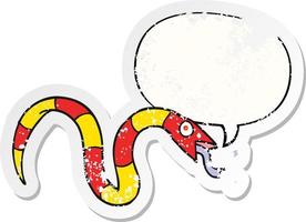 serpent de dessin animé sifflant et autocollant en détresse de bulle de dialogue vecteur