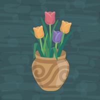 fleurs en illustration vectorielle de vase en céramique vecteur