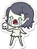autocollant d'une fille vampire qui pleure en dessin animé vecteur