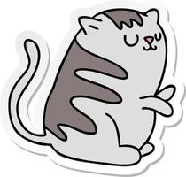 autocollant d'un chat de dessin animé dessiné à la main excentrique vecteur