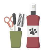 concept de soins pour animaux de compagnie. ensemble d'outils de toilettage pour animaux de compagnie. conception plate. vecteur