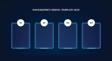 modèle de conception d'infographie hud, concept d'entreprise avec 4 étapes ou options, peut être utilisé pour la mise en page du flux de travail, le diagramme, le rapport annuel, la conception web. bannière créative, vecteur d'étiquette.