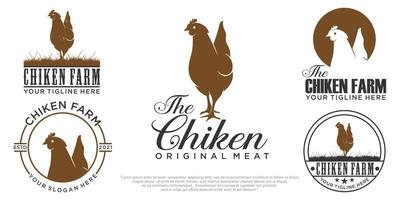 jeu d'icônes de poulet, silhouette de poulet vectorielle, modèle de conception de logo de silhouette de poulet isolé vecteur