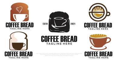 combinaison de tasses à café et de pain icon set logo vector