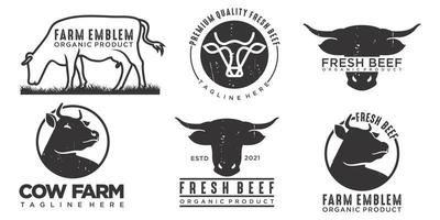 création de logo d'étiquette d'emblème de bovin ou de boeuf rétro vintage vecteur