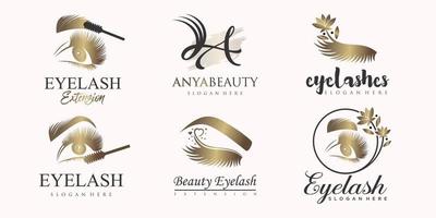 création de logo de jeu d'icônes d'extension de cils de beauté de luxe vecteur