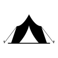 icône de silhouette noire de tente de camping. pictogramme de glyphe de détente en plein air d'abri touristique. symbole plat d'activité amusante de voyage de campagne. tente d'aventure de loisirs de tourisme. illustration vectorielle isolée. vecteur