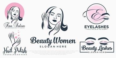 extension de cils de beauté, femmes de beauté et création de logo de jeu d'icônes d'ongles vecteur