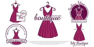 boutique de vêtements ou icône de robe de mode définie vecteur de conception de logo