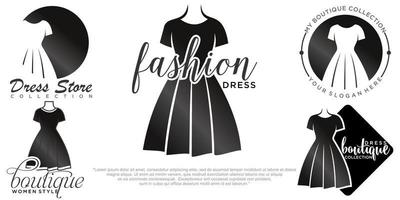 belle robe femme logo simple créatif pour boutique icon set logo vecteur