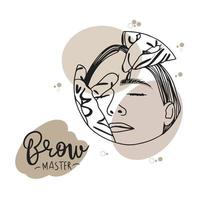 maître des sourcils, lettrage manuscrit, microblading, concept de processus de procédure cosmétique et accessoires vecteur