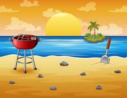 fond de barbecue d'été sur l'illustration de la côte de la mer vecteur