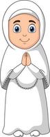 illustration de dessin animé d'une femme musulmane portant des vêtements blancs vecteur