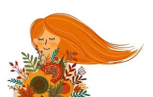 illustration d'automne avec une femme mignonne. conception de vecteur pour carte, affiche, dépliant, web et autre utilisation