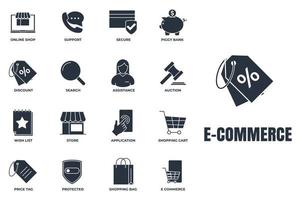 ensemble d'illustration vectorielle de commerce électronique icône logo. panier, liste de souhaits, tirelire, recherche, bouclier sécurisé et protégé et plus modèle de symbole de pack pour la collection de conception graphique et web vecteur