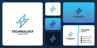 logo de conception de technologie flash et carte de visite vecteur