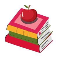 pile horizontale de manuels scolaires colorés, et il y a une pomme. un ensemble d'icônes de livre dans un style design plat. illustration vectorielle vecteur