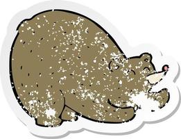autocollant rétro en détresse d'un ours qui s'étend de dessin animé vecteur
