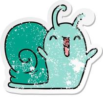 autocollant en détresse dessin animé kawaii heureux mignon escargot vecteur