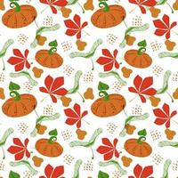 motif harmonieux de citrouilles orange stylisées, de graines d'érable et de feuilles d'automne sur fond clair. style de vecteur plat. Halloween. l'automne. citrouilles lumineuses. action de grâces. adapté aux textiles