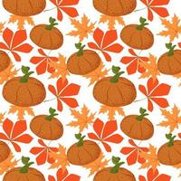 motif harmonieux de citrouilles orange stylisées et de feuilles d'automne sur fond clair. style de vecteur plat. Halloween. l'automne. citrouilles lumineuses. action de grâces. adapté aux textiles et aux emballages