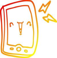 ligne de gradient chaud dessinant un téléphone mobile de dessin animé mignon vecteur