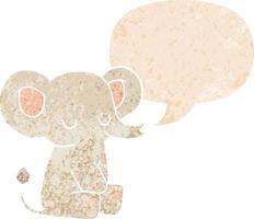 éléphant de dessin animé et bulle de dialogue dans un style texturé rétro vecteur