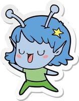 autocollant d'un dessin animé de fille extraterrestre heureuse vecteur
