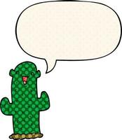 cactus de dessin animé et bulle de dialogue dans le style de la bande dessinée vecteur