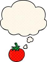 tomate de dessin animé et bulle de pensée dans le style de la bande dessinée vecteur