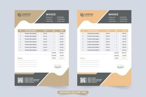 décoration de modèle de facture d'entreprise moderne avec des formes abstraites. dossier de paiement et conception de papier de facturation avec des nuances de couleur orange et foncée. vecteur de modèle de facture créative pour les entreprises.