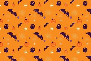 décoration effrayante de modèle d'élément d'halloween sur un fond orange. vecteur de motif sans fin d'halloween avec des chauves-souris, des citrouilles effrayantes et des araignées. conception de modèle d'halloween pour les papiers d'emballage et les papiers peints.