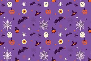 décoration de motif minimal d'halloween pour les couvertures de livres et les arrière-plans. décoration de motif d'élément effrayant d'halloween avec des chauves-souris et des fantômes effrayants. vecteur de modèle sans couture halloween sur fond violet.