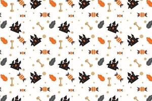 motif abstrait d'halloween avec des os et des maisons hantées. décoration de modèle sans couture halloween sur fond blanc. vecteur de motif sans fin pour les couvertures de livres, les papiers peints et les draps de lit.