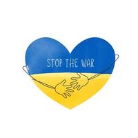 arrêter la guerre ukraine art plat sur fond blanc, drapeau ukraine forme d'amour concept de prière. sauver l'ukraine de la russie. conception de vecteur
