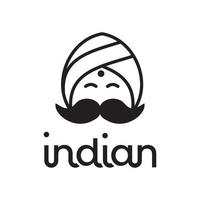 conception d'illustration de dessin animé de logo d'homme de visage souriant indien, vecteur de turban circulaire