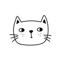 visage de chat mignon isolé sur fond blanc. chaton souriant. illustration vectorielle dessinée à la main dans un style doodle. parfait pour les décorations, cartes, logo, divers designs. personnage de dessin animé simple. vecteur