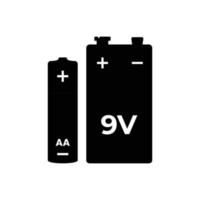 pile aa et 9 volts silhouette. éléments de conception d'icônes en noir et blanc sur fond blanc isolé vecteur