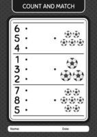 comptez et faites correspondre le jeu avec le ballon de football. feuille de travail pour les enfants d'âge préscolaire, feuille d'activité pour enfants vecteur