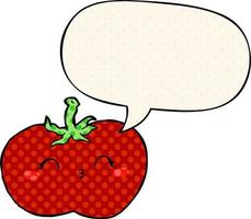 tomate de dessin animé et bulle de dialogue dans le style de la bande dessinée vecteur