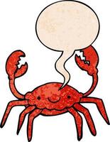 dessin animé crabe et bulle de dialogue dans un style de texture rétro vecteur