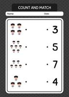 comptez et faites correspondre le jeu avec une fille. feuille de travail pour les enfants d'âge préscolaire, feuille d'activité pour enfants vecteur