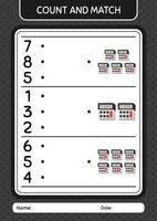 comptez et faites correspondre le jeu avec la calculatrice. feuille de travail pour les enfants d'âge préscolaire, feuille d'activité pour enfants vecteur