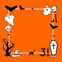 cadre d'halloween, place pour le texte. carré coloré de bannière d'halloween - illustration vectorielle de style plat. chauve-souris, esprits et araignées vecteur