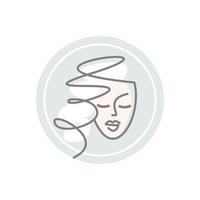 logo de visage de fille rond. icône de salon de beauté. coiffeur pour femmes, soins capillaires. la Coupe de cheveux. beau visage de dame vecteur